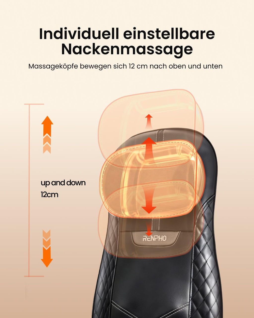 Shiatsu Massagesitzauflage für Rücken und Nacken 12 Massagerollen 3 Massagezonen Wärmefunktion Sitzvibration Verstellbare Nackenmassage