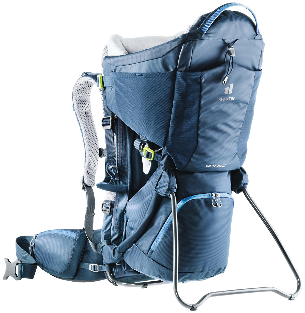 Kindertrage Kid Comfort mit verstellbarer Rückenlänge und Kindersitz Sonnendach VariFlex Hüftflossen bis 22 kg Blau