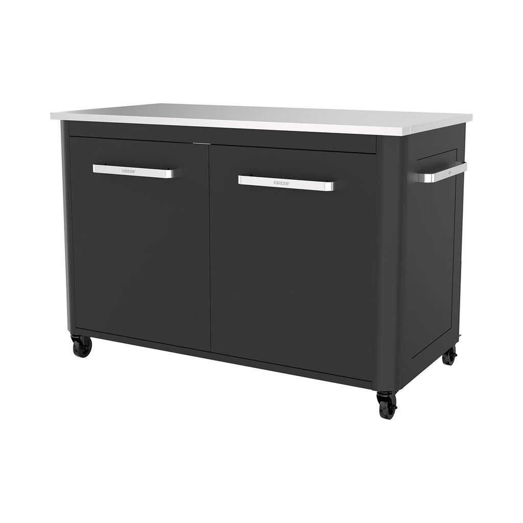 Outdoor-Küchenschrank mit Edelstahlplatte 2 Türen 4 Rollen Gasflaschenhalterung 127 x 67 x 90 cm