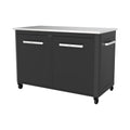 Outdoor-Küchenschrank mit Edelstahlplatte 2 Türen 4 Rollen Gasflaschenhalterung 127 x 67 x 90 cm