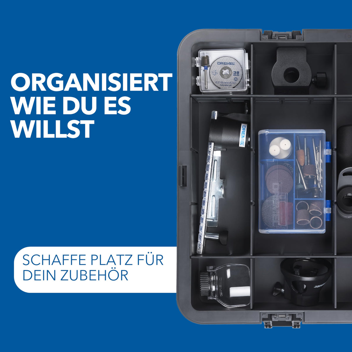 Akku-Rotationswerkzeug 8250 12 V 5000–30000 U/min bürstenlos mit 65 Zubehören 5 Aufsätzen 2 Akkus und Ladegerät