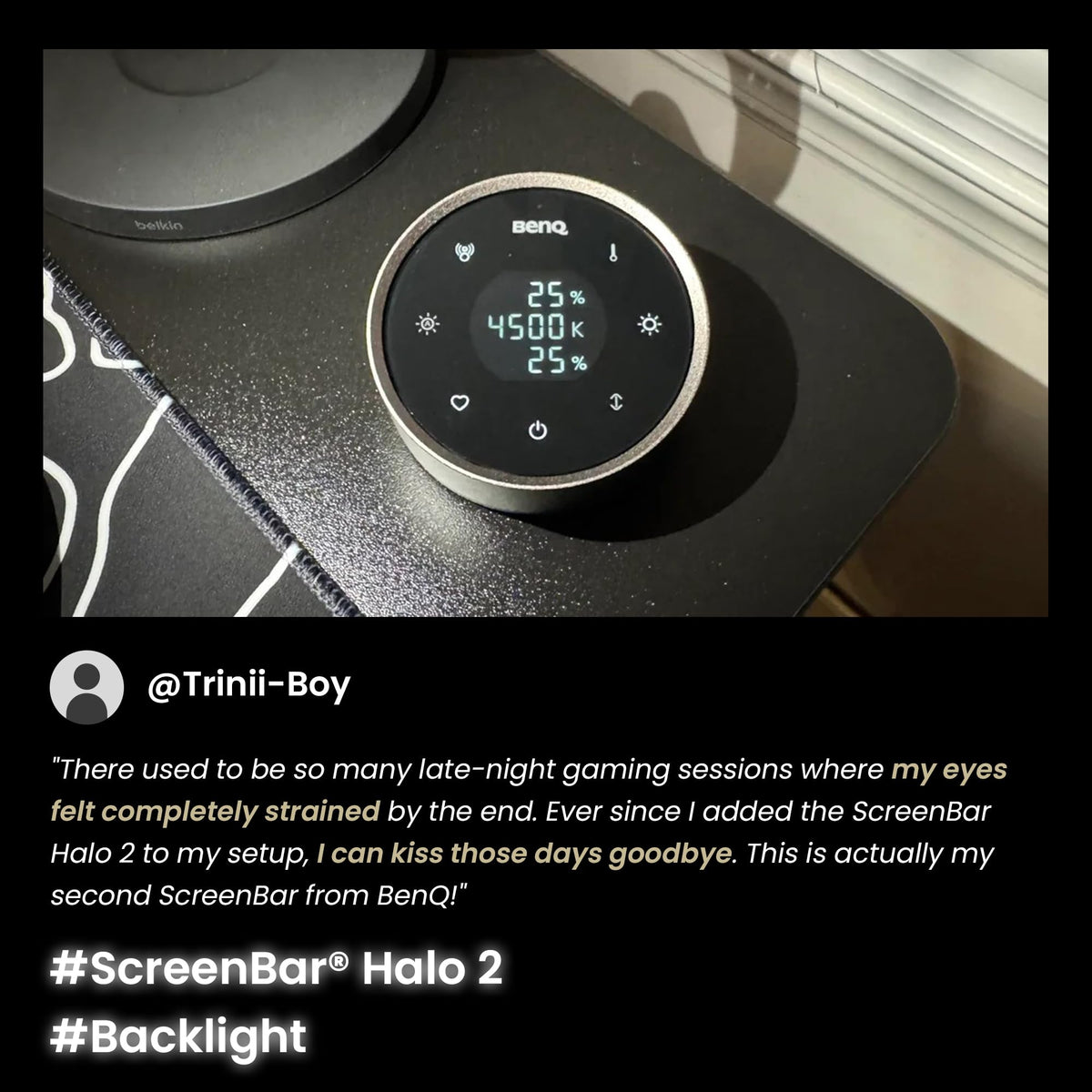Monitorlampe ScreenBar Halo 2 mit Rücklicht, USB, 5 W, 2700–6500 K, dimmbar, Bewegungssensor, kabelloser Controller, für Monitore 0,43–6 cm