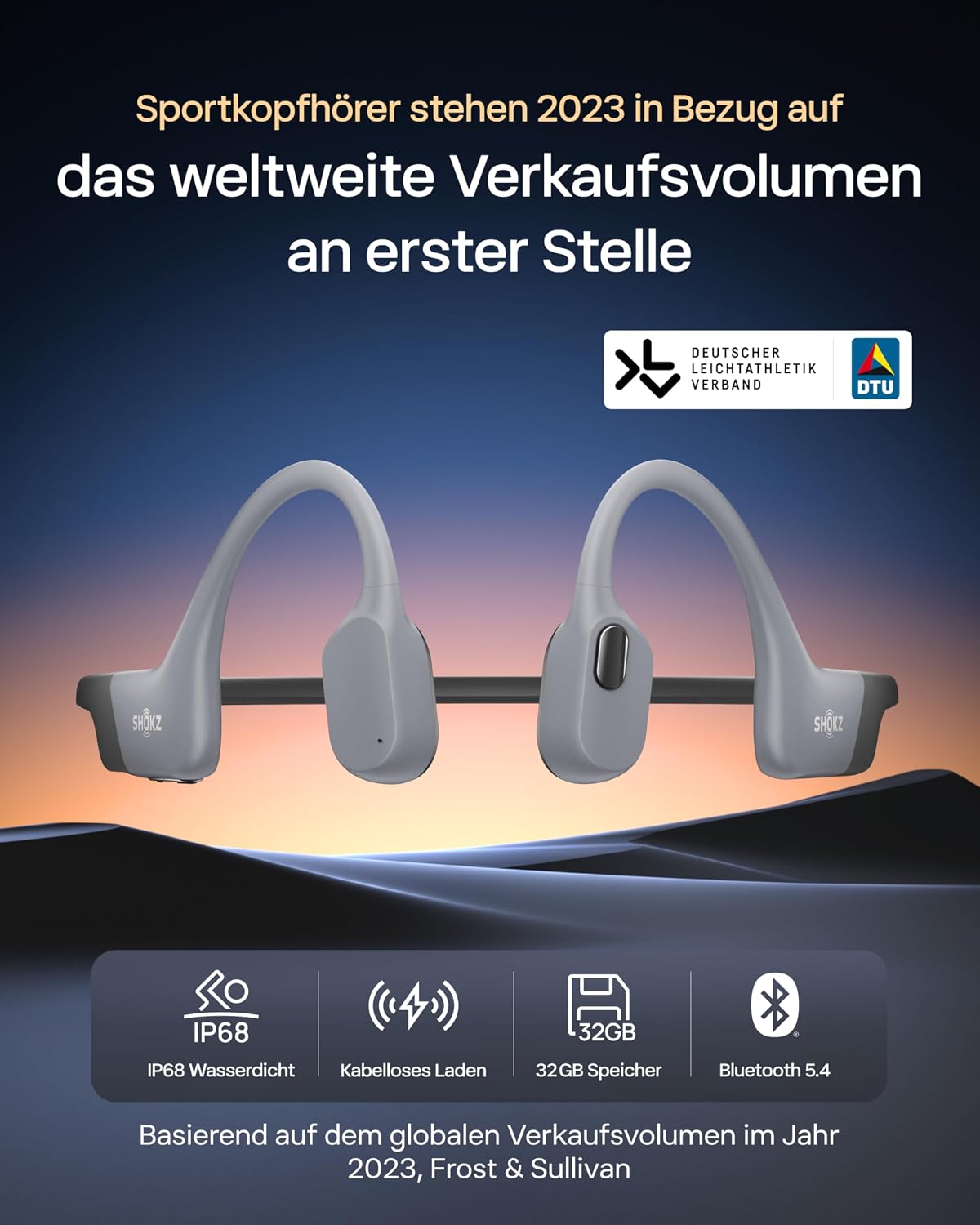 Knochenschall Schwimm Kopfhörer OpenSwim Pro S711 IP68 32GB MP3 Bluetooth 5.4 9h Kabelloses Laden Grau