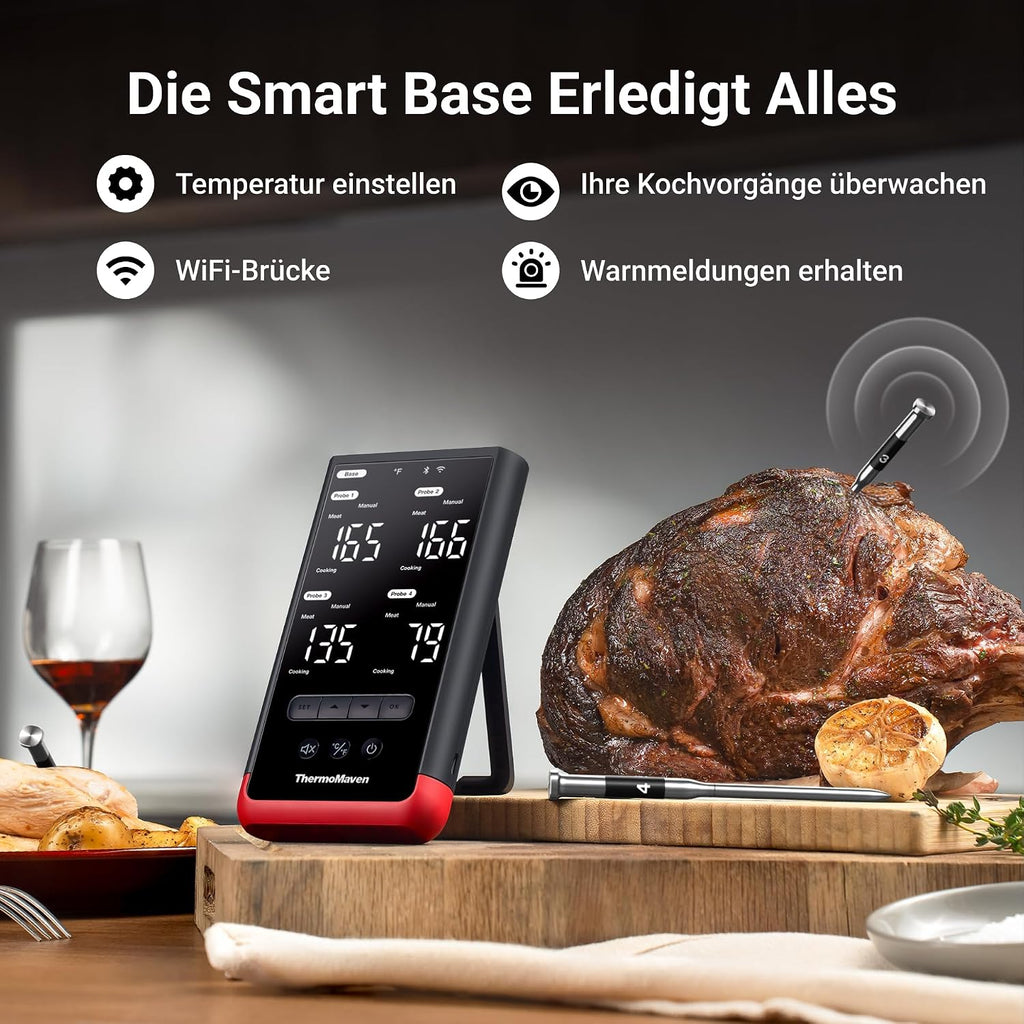 Kabelloses Fleischthermometer P4 4 Sonden 6 Sensoren WiFi Bluetooth 5.3 IPX8 App Grillthermometer Bratenthermometer