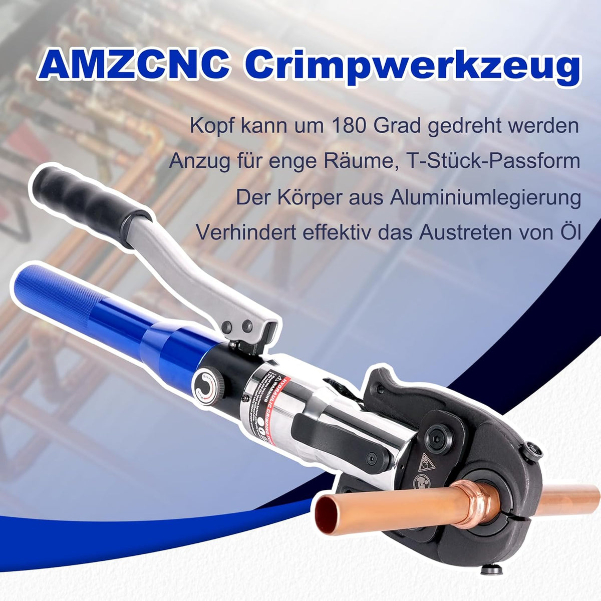 Hydraulische Rohrpresszange V und TH Kontur HT-1930 8T 80kN 12–32mm Pressbacken für Kupfer Edelstahl Verbundrohr Set