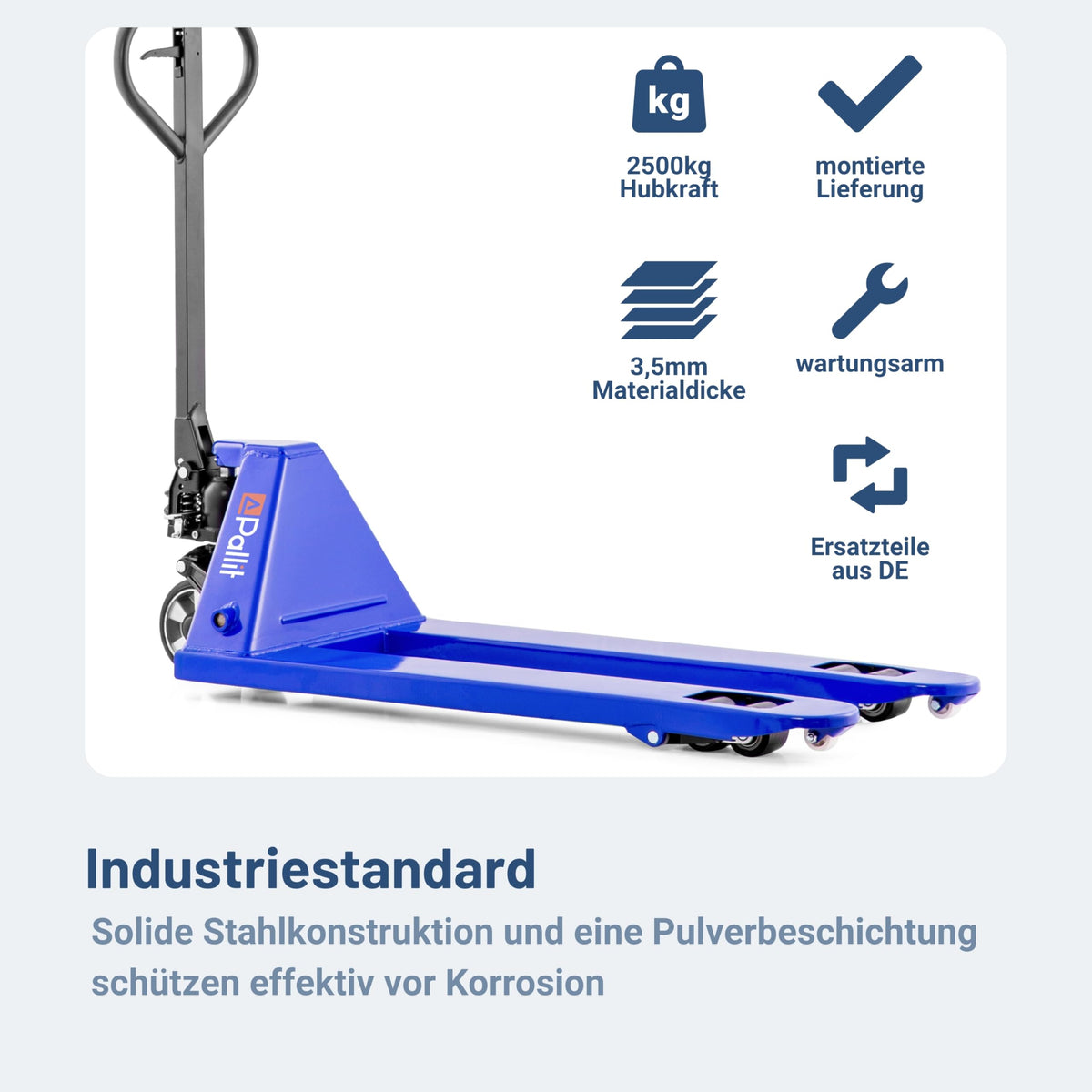 Handhubwagen FIVE 2500 kg Stahl 1150 mm Gabellänge Gummirollen Palettenwagen