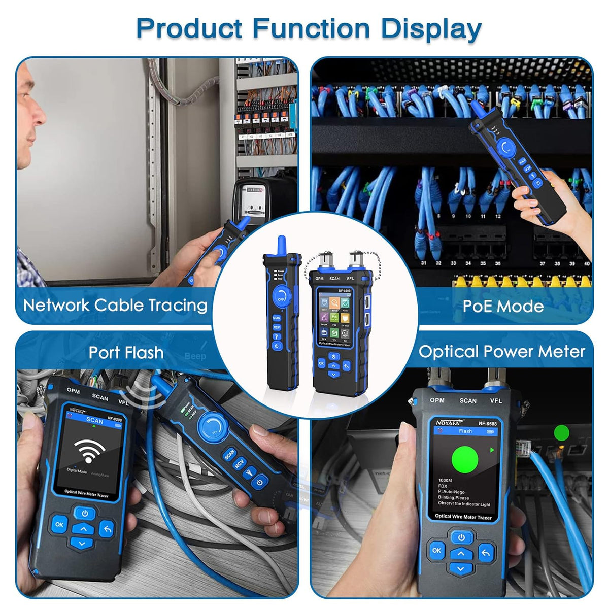 Netzwerkkabeltester NF-8508 mit RJ45 RJ11 PoE Test Optischem Leistungsmesser VFL Funktion CAT5 CAT6 Kabelprüfung