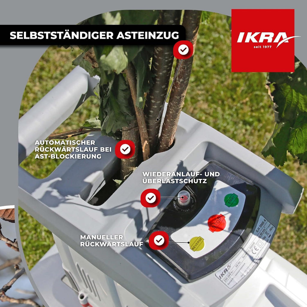 Gartenhäcksler Walzenhäcksler ILH 3000 A 3000W 44mm Aststärke leises Schneidsystem 60L Fangbox