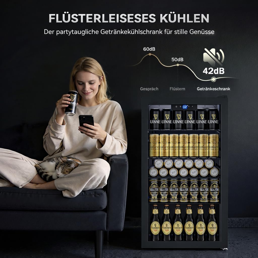 Getränkekühlschrank YC-86 86 Liter mit 4 Ablagen Glasfront LED-Beleuchtung und digitaler Temperaturregelung