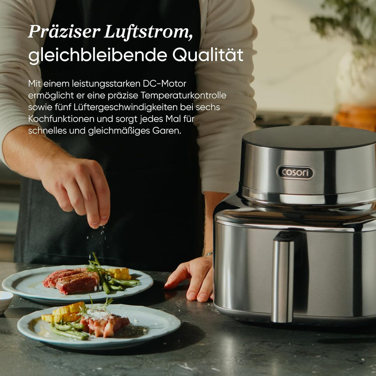 Heißluftfritteuse mit Keramikbeschichtung ICONIC SE601S 6,2L 7-in-1 1725W PFAS-freier Garraum Edelstahl
