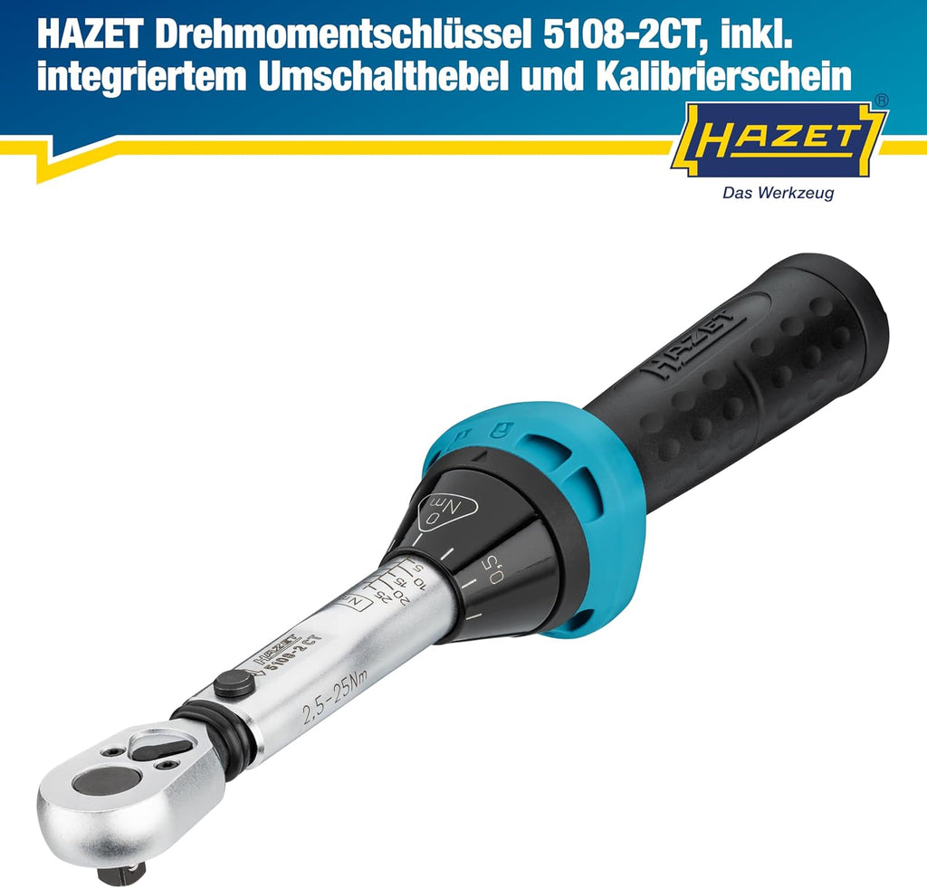 Drehmomentschlüssel 5108-2CT 2,5-25 Nm 1/4 Zoll Umschaltknarre Fahrrad Werkzeug mit Kalibrierschein 232 mm