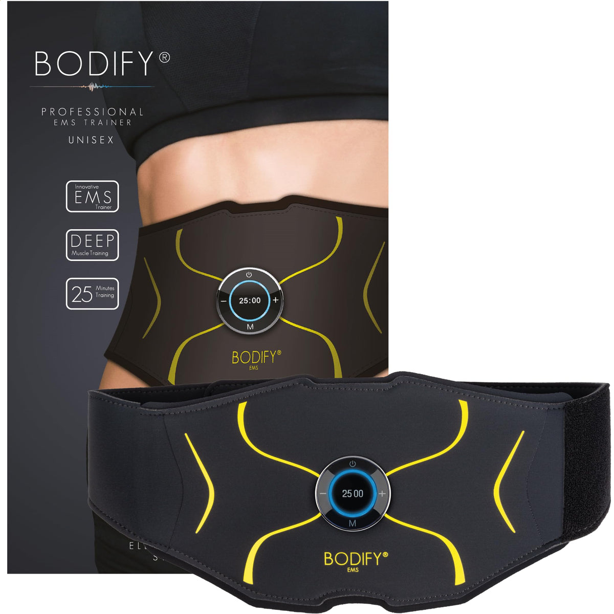 EMS Bauchtrainer Max für gezielte Bauchmuskelstimulation mit Controller Ladekabel und Verlängerungsgurt