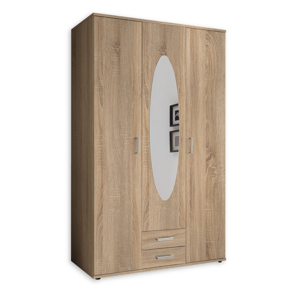 Kleiderschrank 3-türig 58-792-66 120 x 195 x 55 cm Drehtürenschrank mit Spiegeltür 2 Schubladen und 3 Regalböden