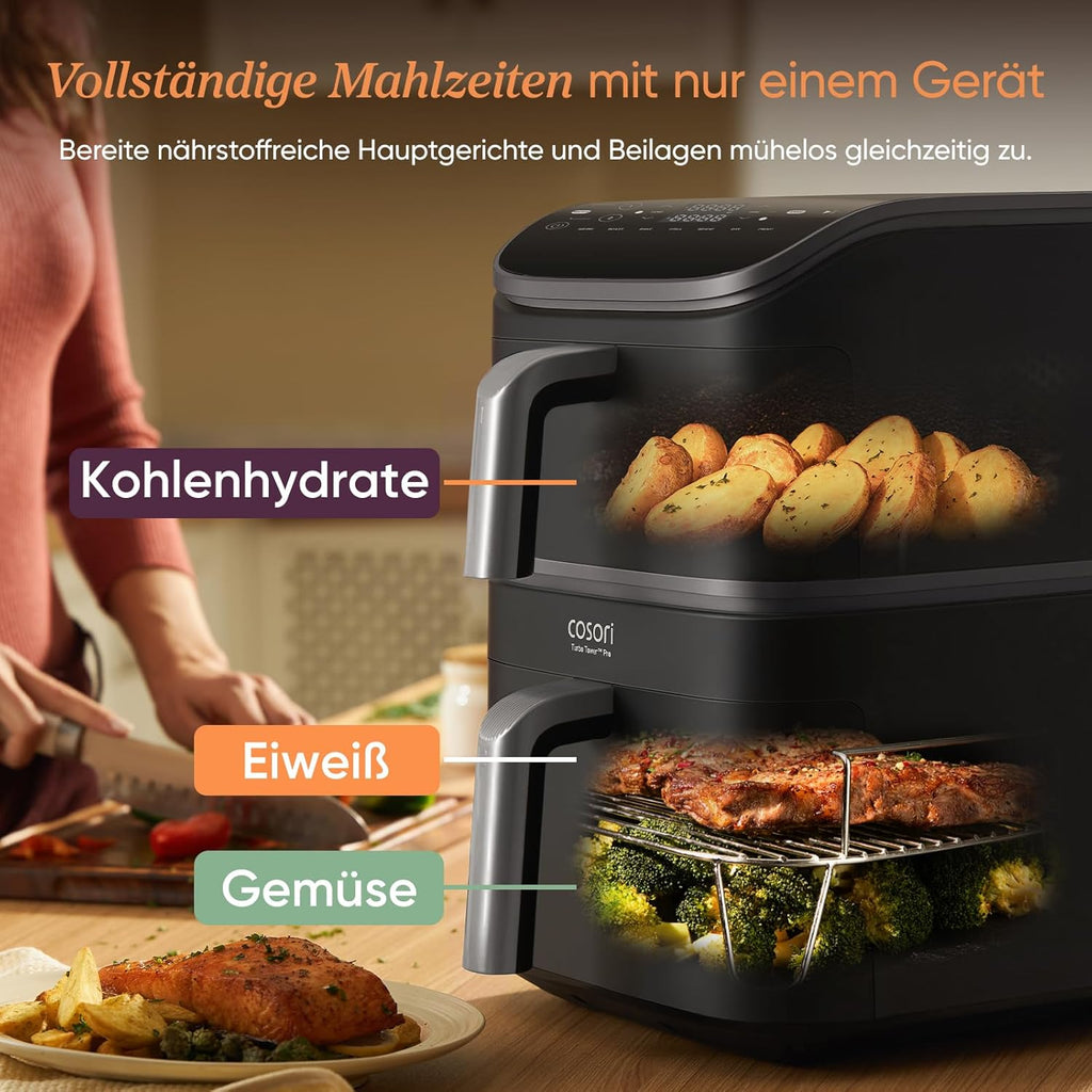 Heißluftfritteuse Turbo Tower Pro DC112 10,8 L 2630 W mit Keramikbeschichtung 2 Frittierkörben und Edelstahlrost