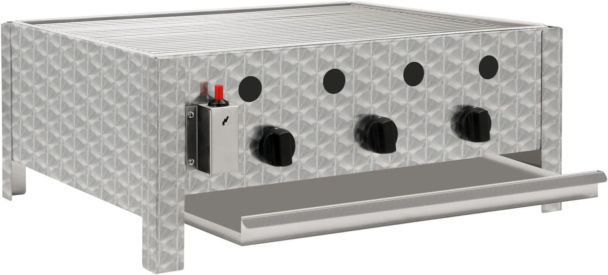 Gas Gastrobräter 3-flammig Edelstahl GB-K1103B Tischgasgrill 10000W 64x52x27 cm für Outdoor