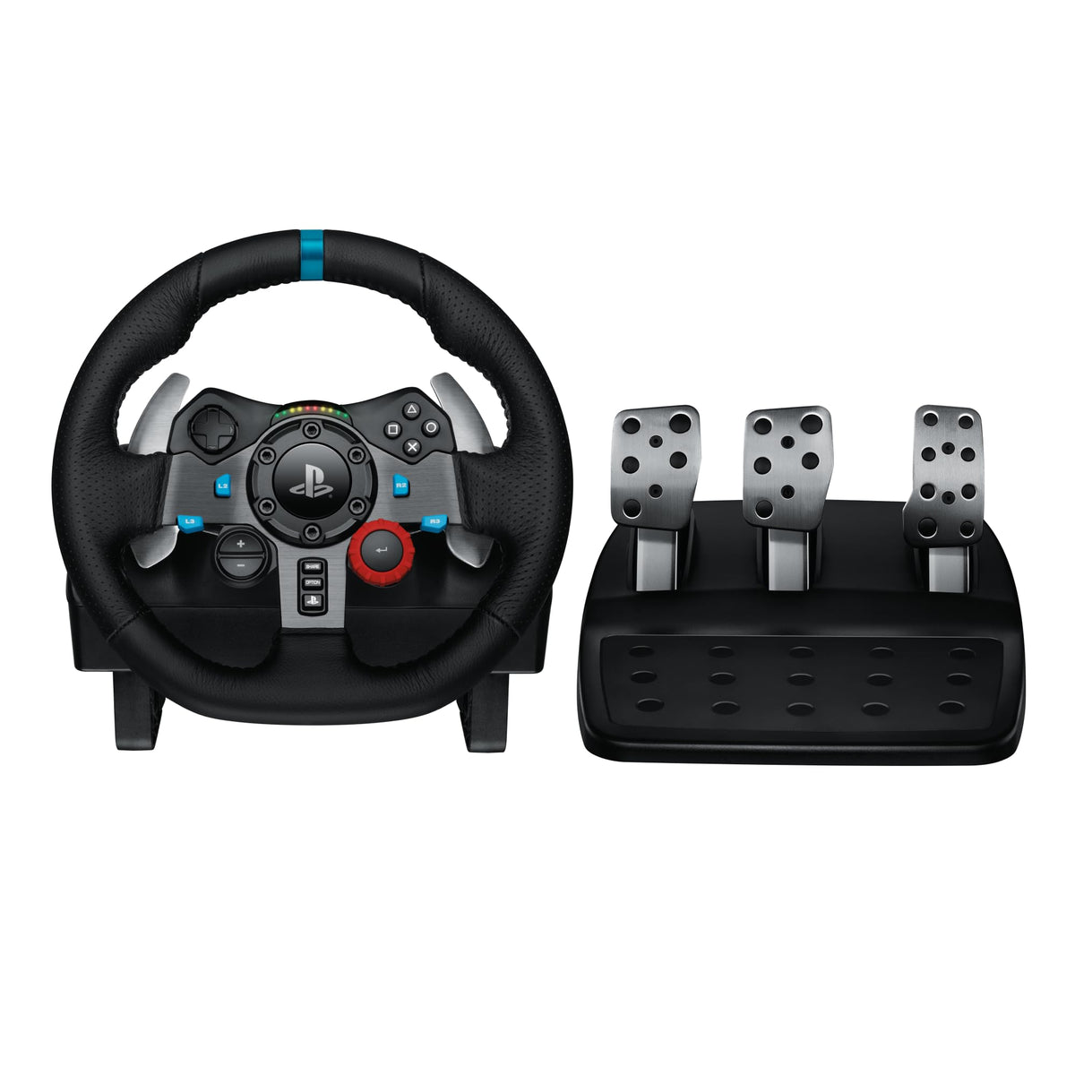 Gaming Rennlenkrad G29 mit 900° Lenkbereich Force Feedback Edelstahlpedalen und Leder-Lenkrad für PS5 PS4 PC Mac