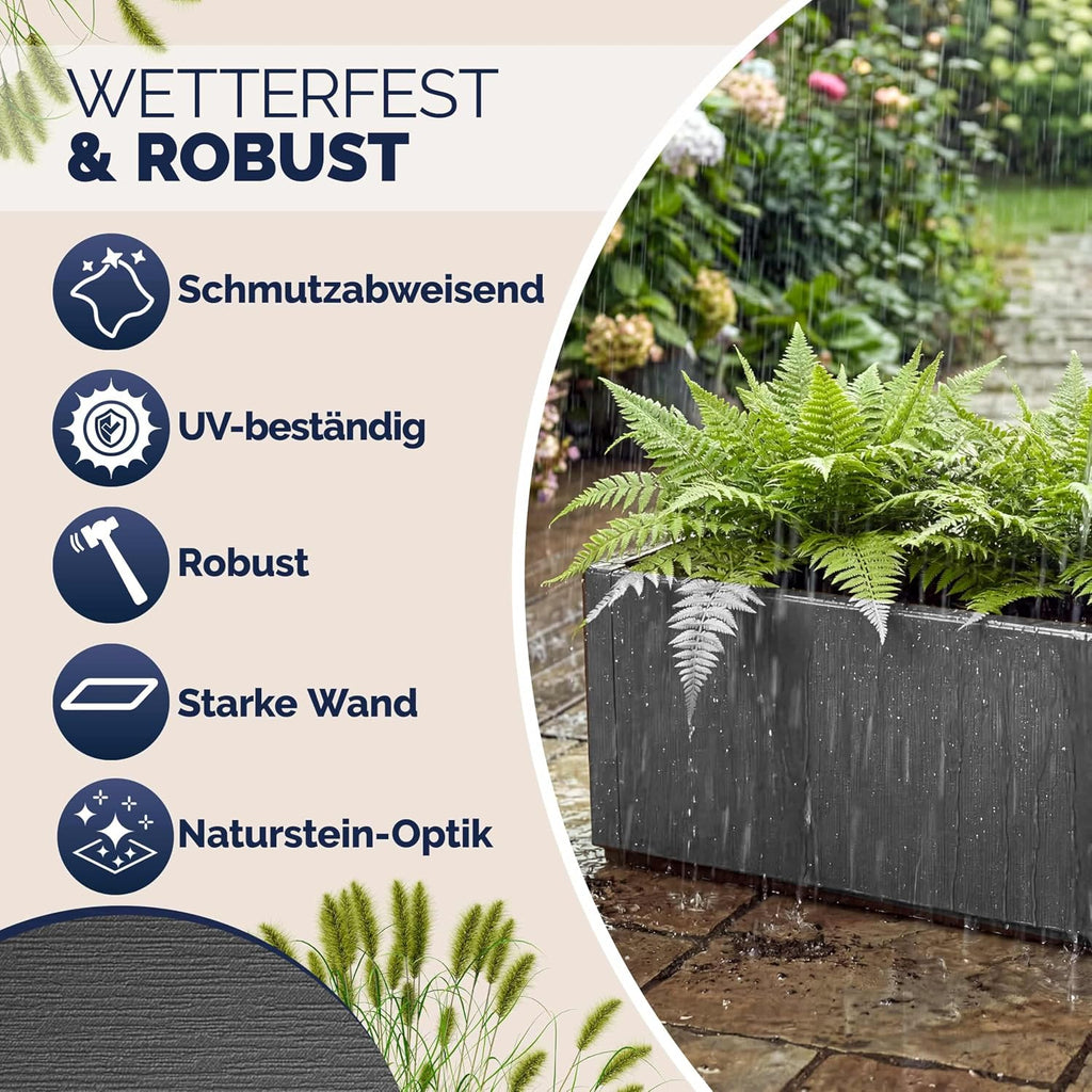 Blumenkasten 4er Set Ethica 80L 80x36x35cm Kunststoff Pflanzkasten mit Ablaufboden frostbeständig