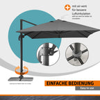 Rechteckiger Ampelschirm RHODOS GRANDE 400 x 300 cm aus Polyester mit Aluminiumgestell Kurbel 360° drehbar Anthrazit