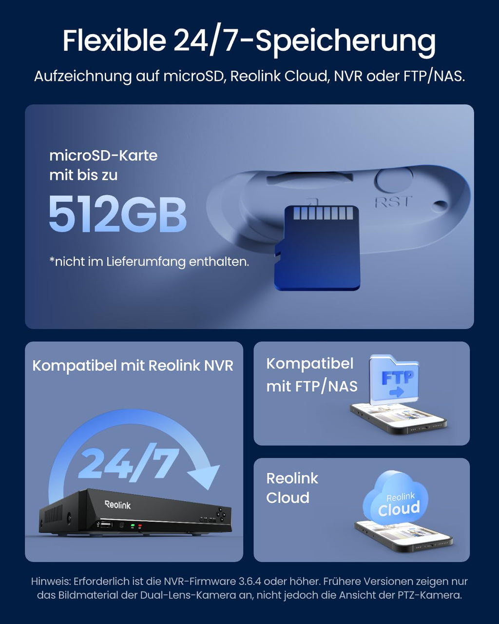Dreifachobjektiv PoE Überwachungskamera außen 10MP+8MP 180° Panorama PTZ Auto-Tracking KI-Erkennung Farb- und IR-Nachtsicht 24/7-Aufzeichnung