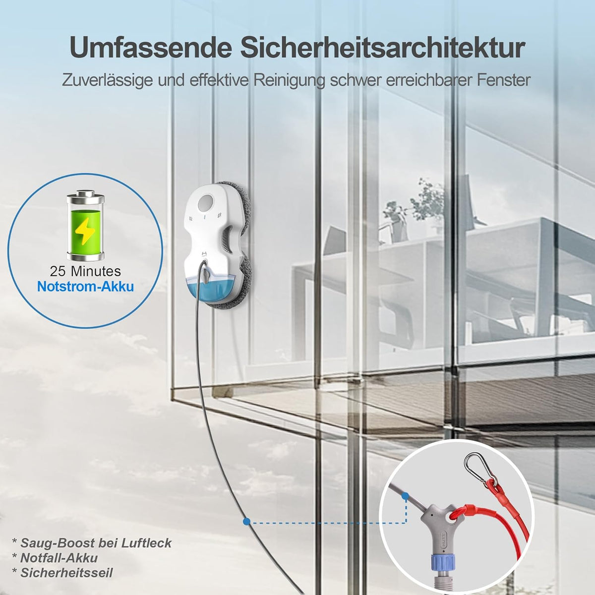 Fensterputzroboter S7+ mit Sprühfunktion 6500 Pa Saugkraft 80 ml Wassertank inklusive 8 Reinigungstücher und Transportkoffer