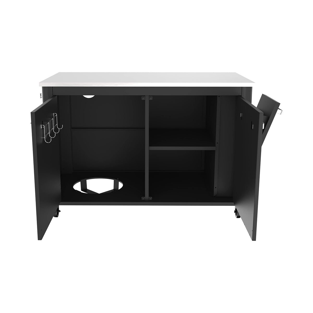 Outdoor-Küchenschrank mit Edelstahlplatte 2 Türen 4 Rollen Gasflaschenhalterung 127 x 67 x 90 cm