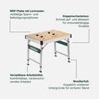 Multifunktionstisch MWB 100 Klappbare Werkbank Montagetisch mit 120 kg Traglast höhenverstellbar 2 Einhandzwingen 4 Bankhaken und 2 Eckverbinder
