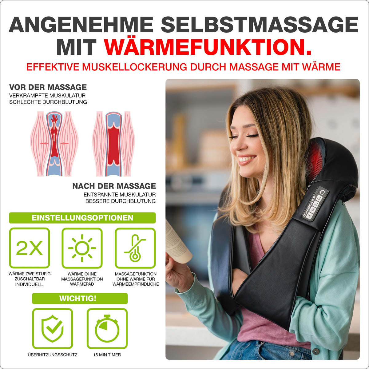 Nackenmassagegerät NM089 mit Shiatsu Massage Wärme Vibration Infrarot für Nacken Schultern Rücken und Beine
