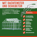 Aluminium Gewächshaus 7,2m² 380x190cm Treibhaus Polycarbonat 4mm 4 Dachfenster mit Fundament