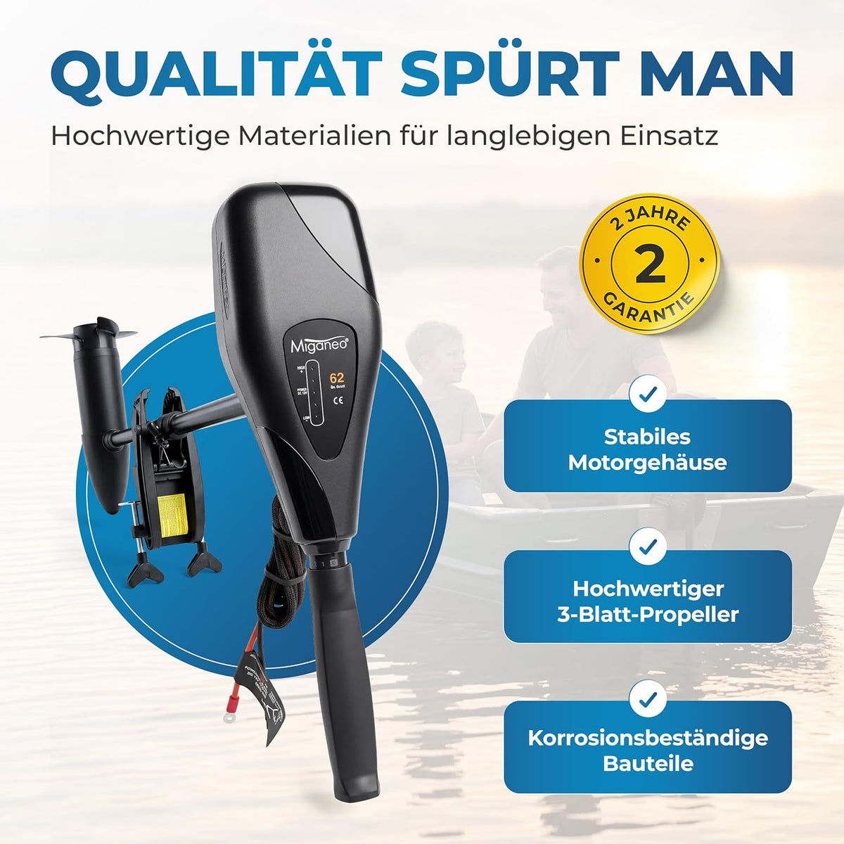 Elektro Bootsmotor Außenborder 12V 62 lbs Schub 696W Modell 62 für Schlauchboote mit Vorwärts- und Rückwärtsgängen