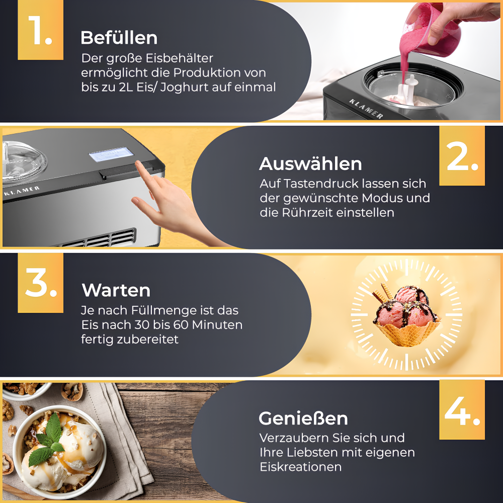 Eismaschine 2 in 1 mit Kompressor 2 L 180 W Edelstahl Kühl- und Heizfunktion Joghurt Eiscreme Maschine