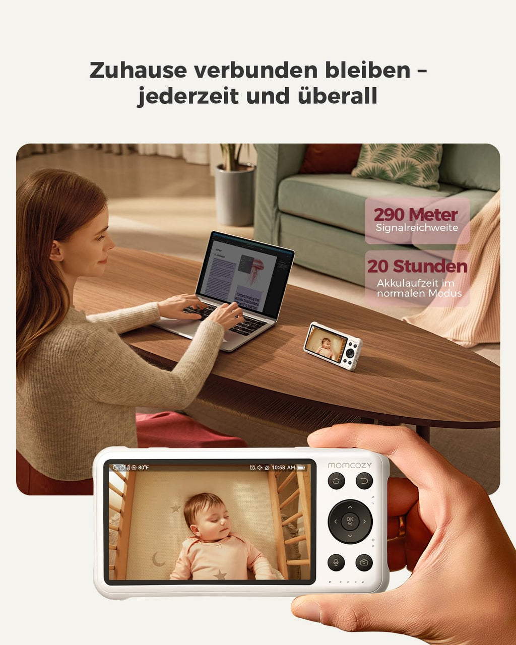 Babyphone mit 2 Kameras BM04-1 5 Zoll WLAN 1080p Nachtsicht 2-Wege-Audio Bewegungserkennung App-Steuerung 4-fach Zoom