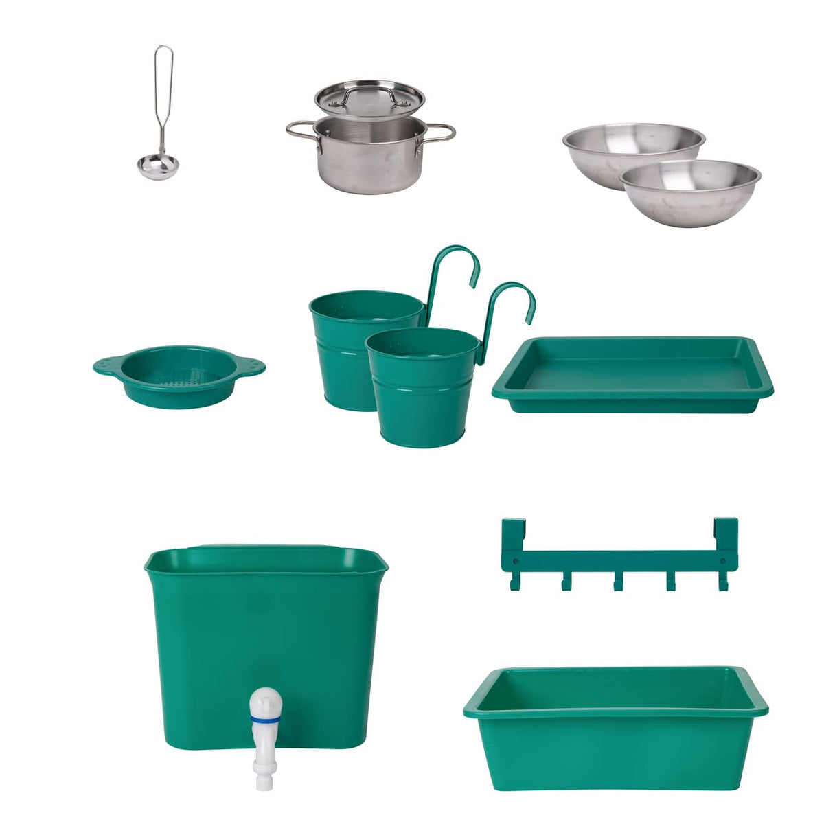 Outdoor Spielküche E3193 aus Kiefernholz für Kinder ab 3 Jahren mit Herd Backofen Spüle Wassertank und Küchenzubehör