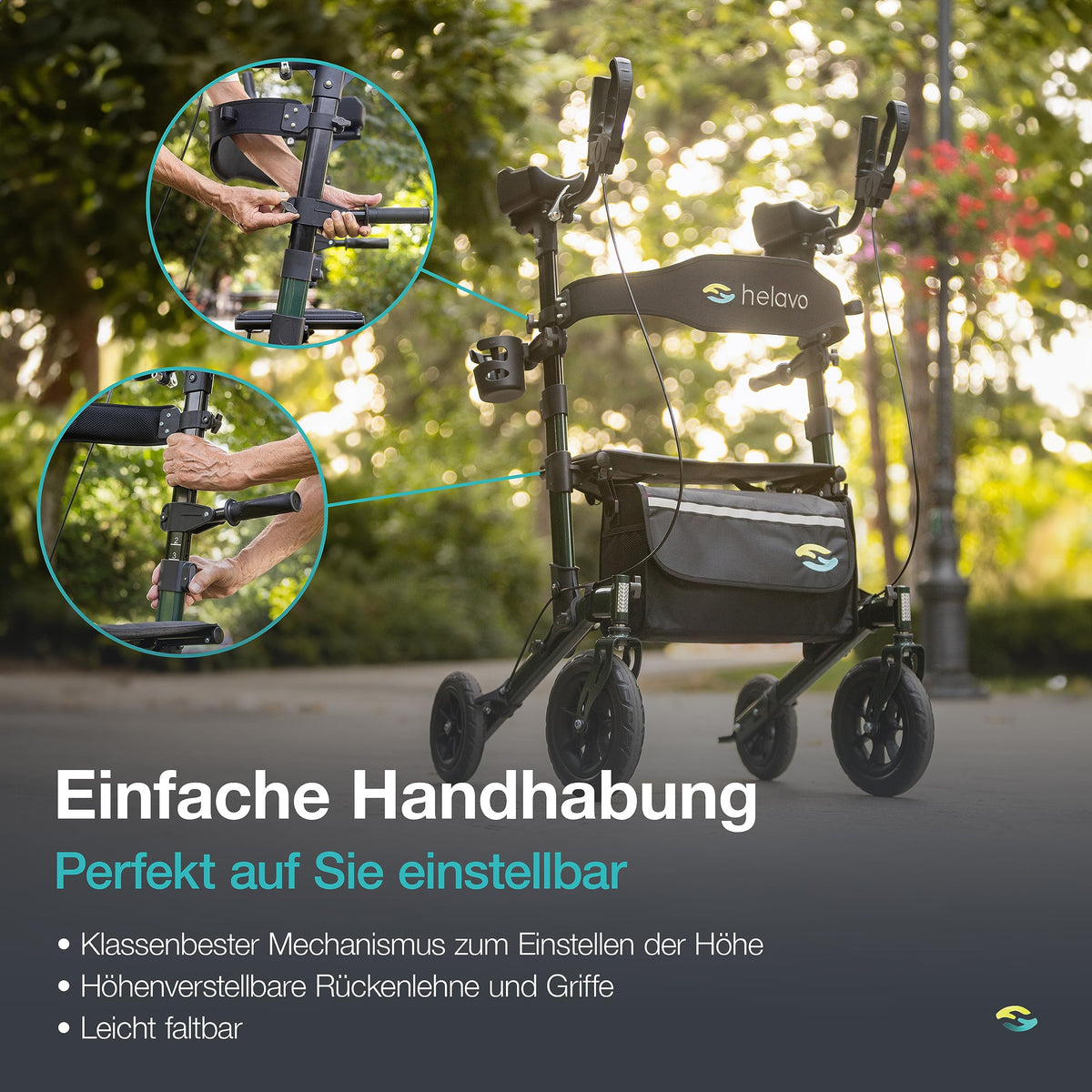 H1160 Arthritis Rollator mit Unterarmstützen Sitz und Rückenlehne Aluminium 10 Zoll Vollgummireifen höhenverstellbar bis 136 kg faltbar