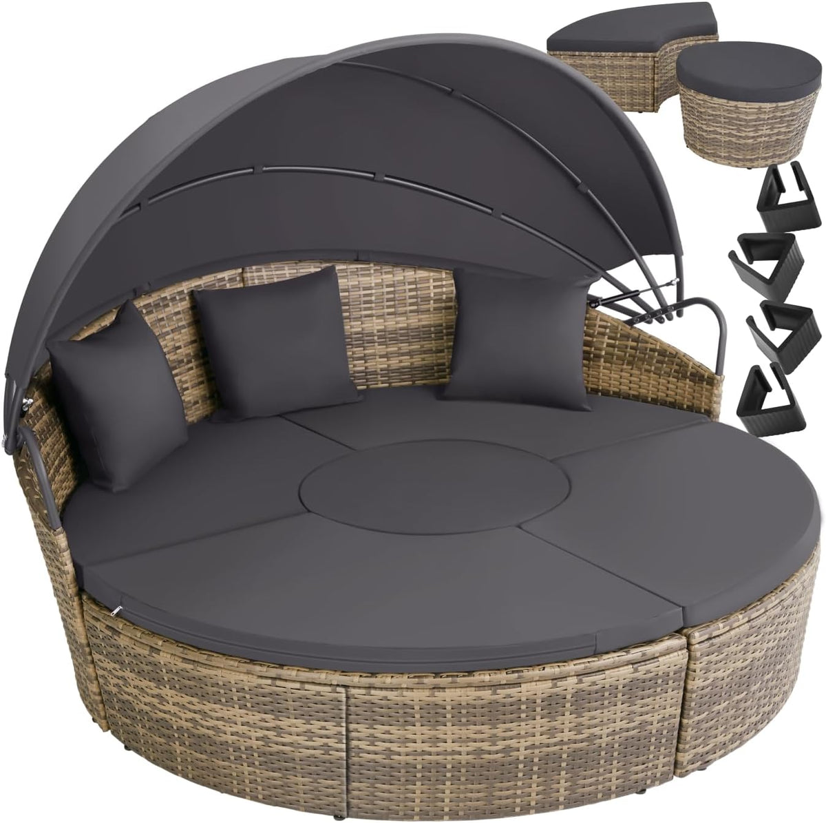 Polyrattan Sonneninsel Santorin II wetterfest 175 x 171 cm mit Sonnendach und Kissen