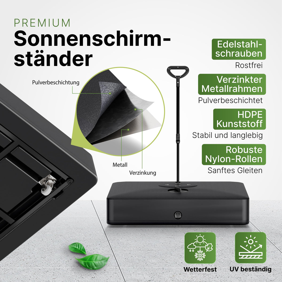 Sonnenschirmständer 162 kg befüllbar mit Rollen für Ampelschirme 84x84x21 cm Wasser Sand fahrbar