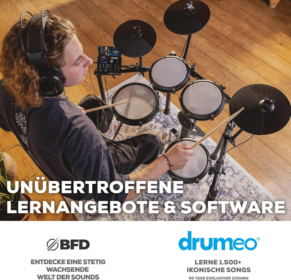 E-Drum Set 8-teilig Nitro Max Kit 10 Zoll Dual-Zone Snare Mesh Pads Bluetooth USB MIDI 440+ Sounds