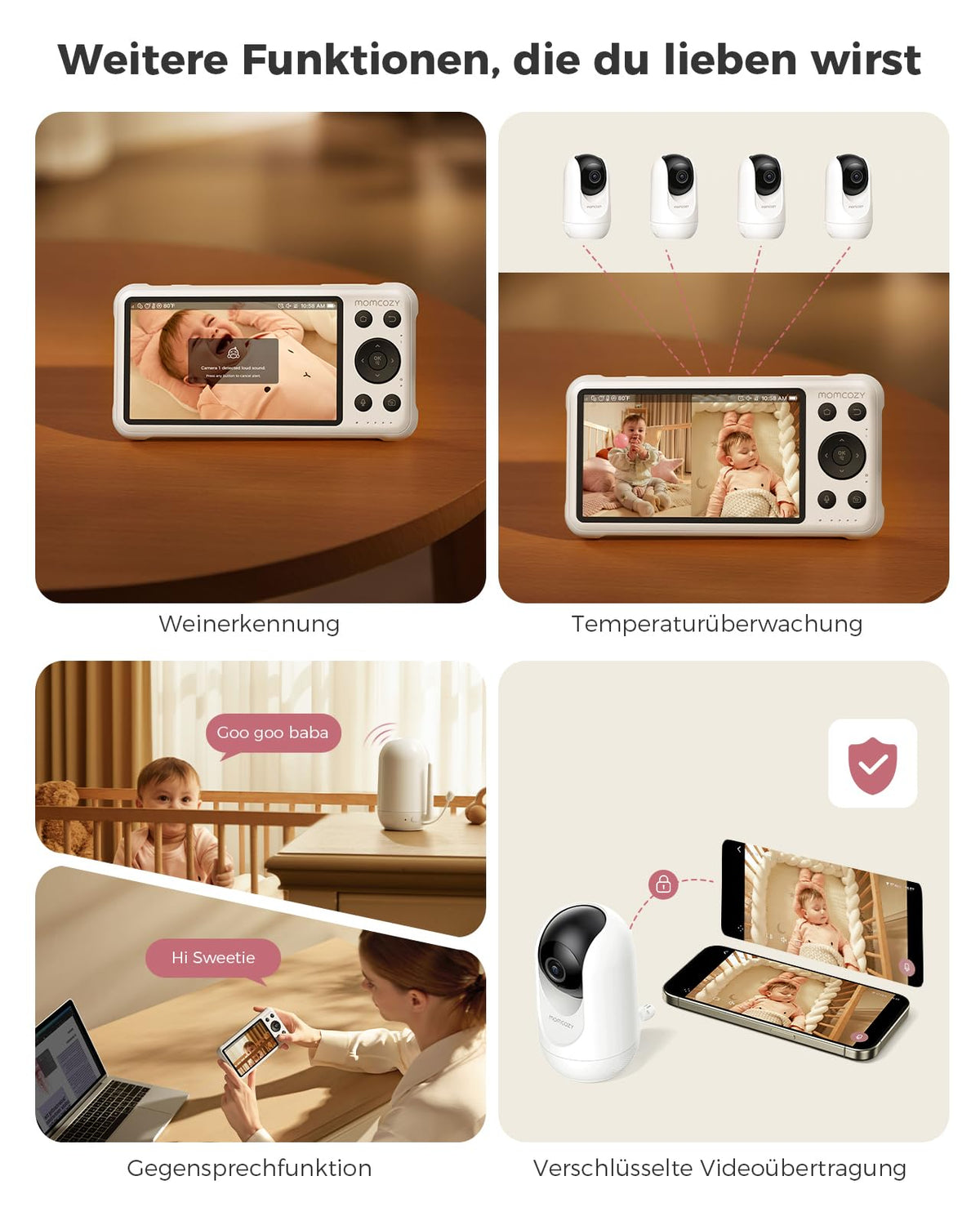 Babyphone mit 2 Kameras BM04-1 5 Zoll WLAN 1080p Nachtsicht 2-Wege-Audio Bewegungserkennung App-Steuerung 4-fach Zoom