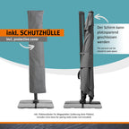 Rechteckiger Ampelschirm RHODOS GRANDE 400 x 300 cm aus Polyester mit Aluminiumgestell Kurbel 360° drehbar Anthrazit