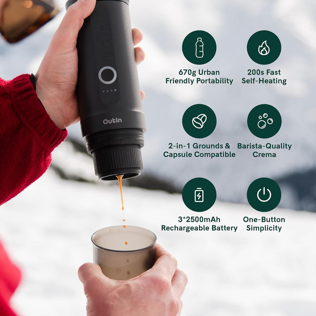 Espressomaschine tragbar Nano OTEM-01-SG-UK Akku USB-C Selbsterhitzung 20 Bar 2-in-1 Kapsel gemahlener Kaffee Space Grey