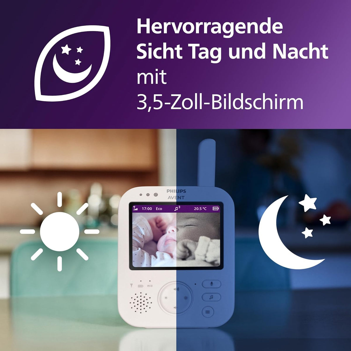 Video Babyphone mit Kamera SCD891/26 3,5 Zoll Display 720p Nachtsicht Temperaturüberwachung Schlaflieder