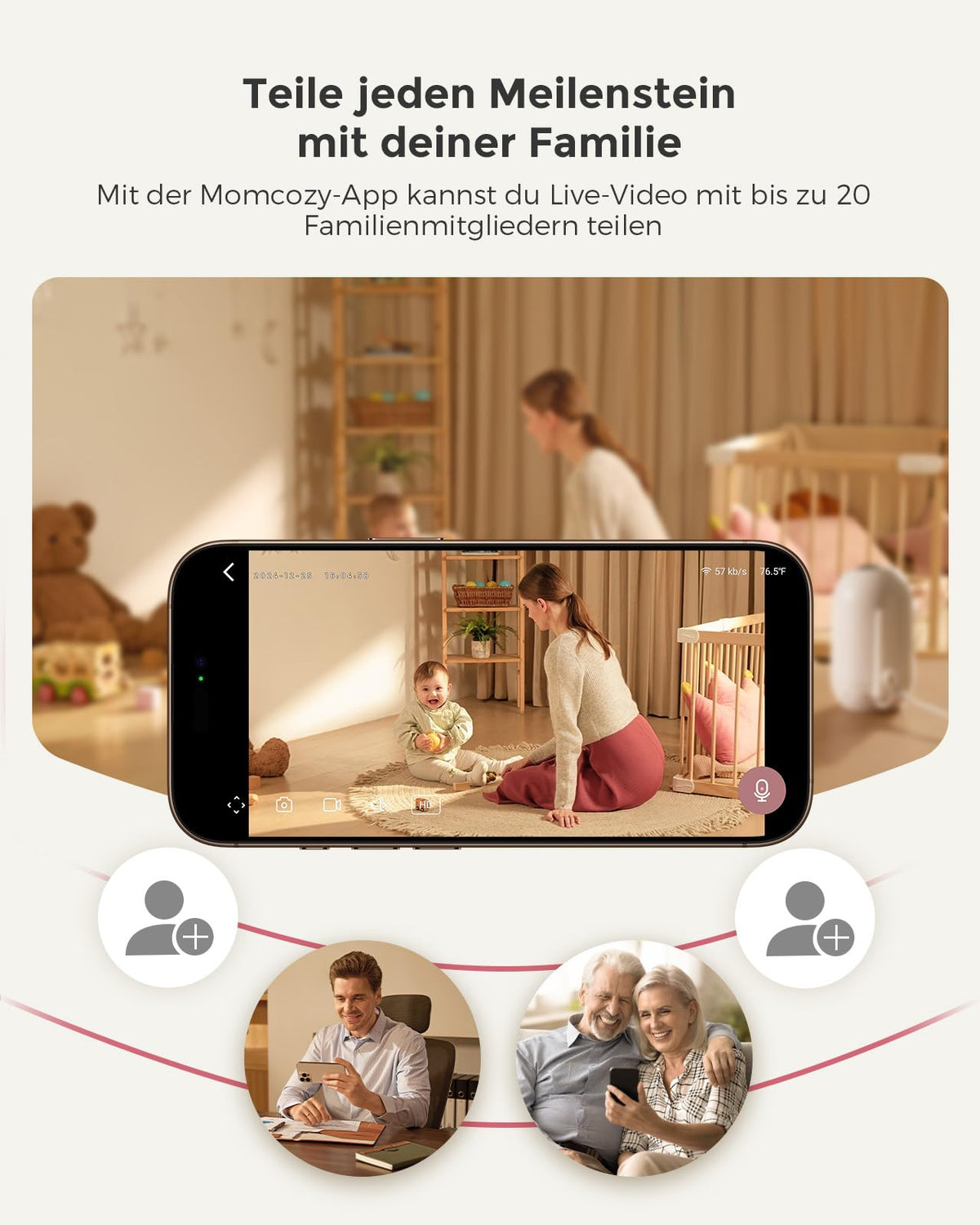 Babyphone mit 2 Kameras BM04-1 5 Zoll WLAN 1080p Nachtsicht 2-Wege-Audio Bewegungserkennung App-Steuerung 4-fach Zoom