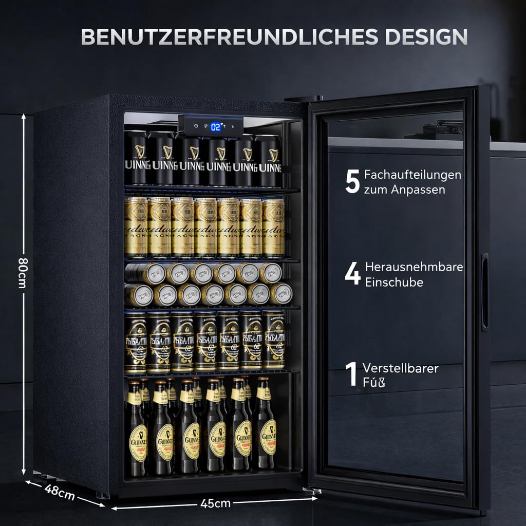 Getränkekühlschrank YC-86 86 Liter mit 4 Ablagen Glasfront LED-Beleuchtung und digitaler Temperaturregelung
