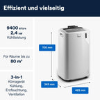 Mobile Klimaanlage PAC EM82 2,4 kW 9400 BTU mit Entfeuchter 24 h Timer 63 dB und Abluftschlauch