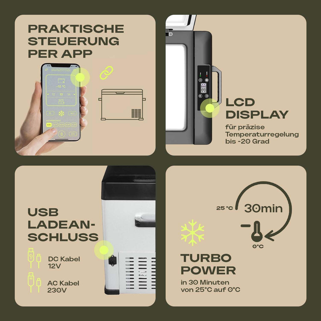 Kompressor Kühlbox mit Gefrierfunktion 50L 12V 230V bis -20°C App-Steuerung für Auto Camping und Reisen