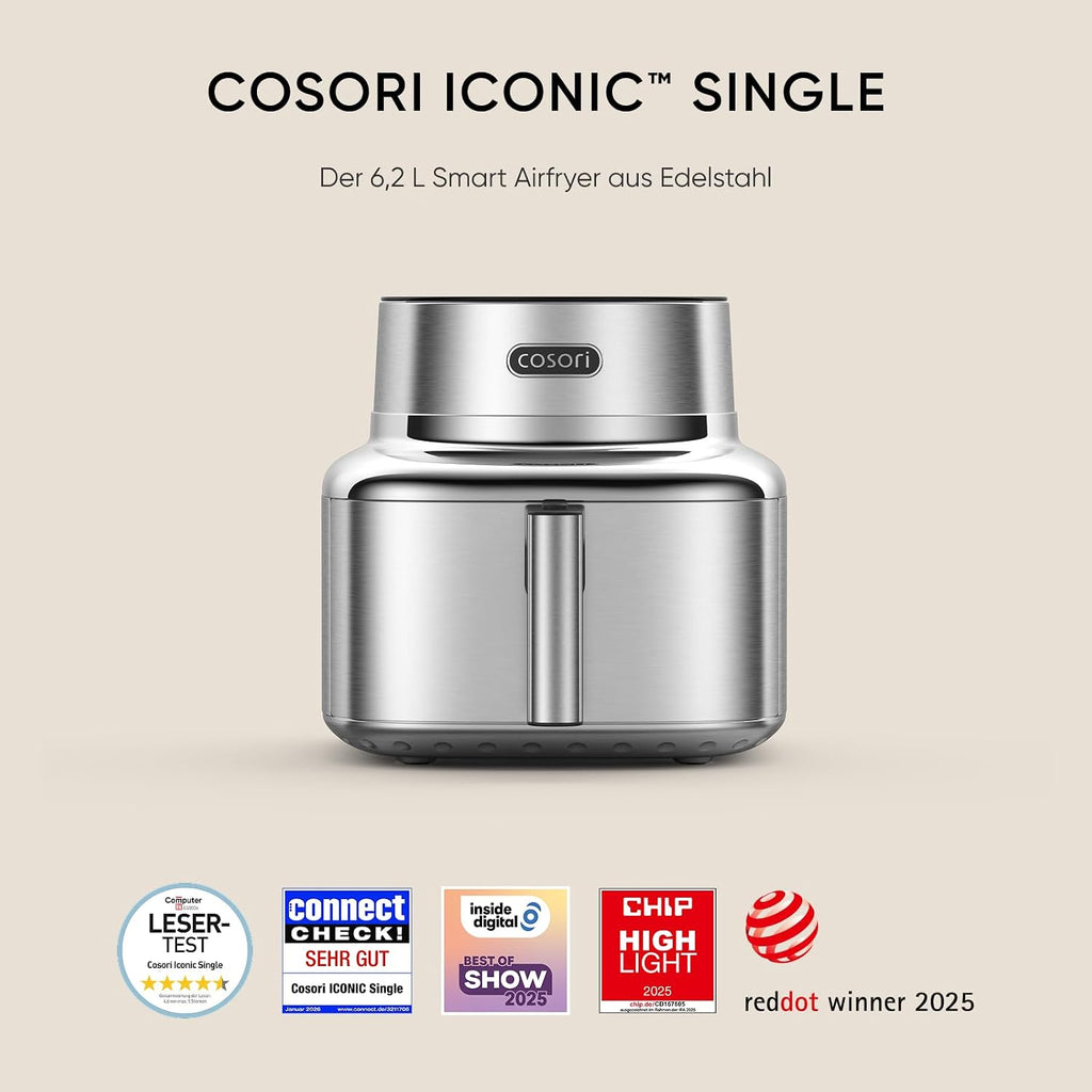 Heißluftfritteuse mit Keramikbeschichtung ICONIC SE601S 6,2L 7-in-1 1725W PFAS-freier Garraum Edelstahl