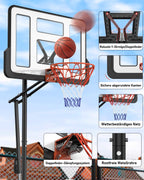 Höhenverstellbarer Basketballkorb LM052 145–305 cm mit 110 x 75 cm Rückwand Rollen und befüllbarer Standbasis