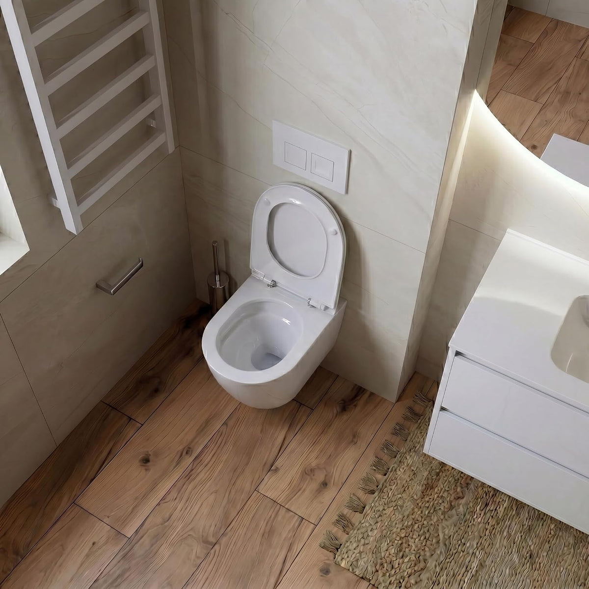 Vorwandelement WC Set DALIA Wand WC spülrandlos Tornado Spülsystem mit Soft-Close Sitz und Bedienplatte Weiß