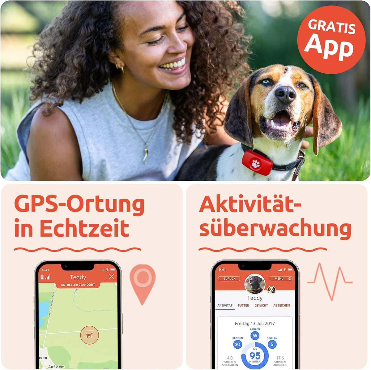 GPS Hundetracker ohne Abo Satellitenortung Echtzeit Standort Tracking wasserdicht universell Halsband
