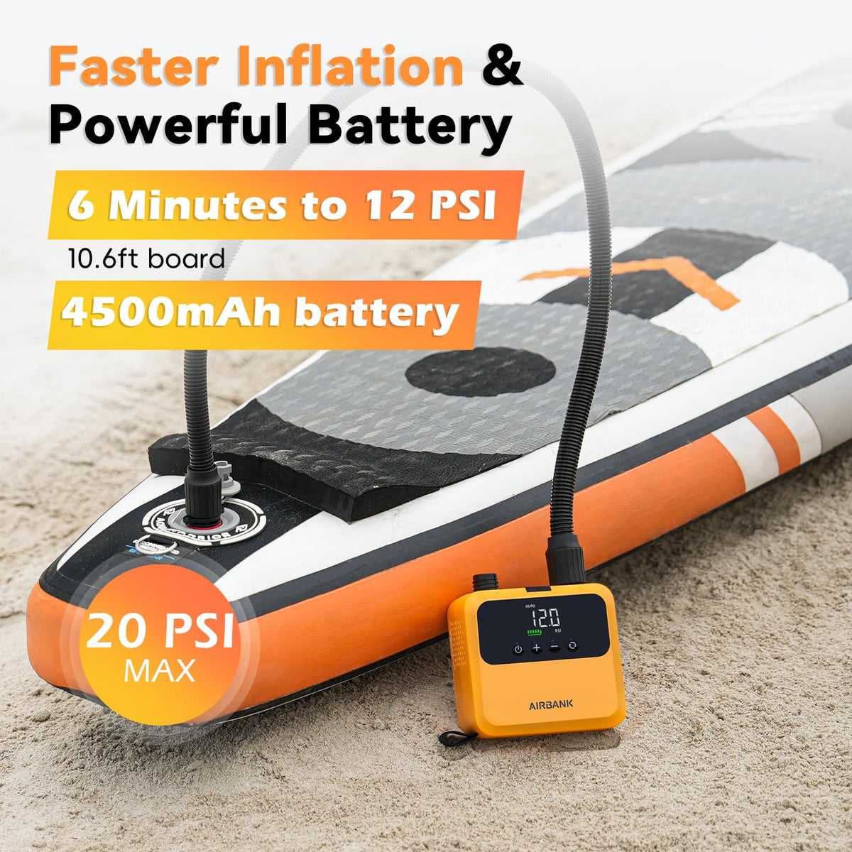 Elektrische SUP Luftpumpe Pulse Pro D23PRO 20 PSI 4500 mAh Akku bürstenloser Motor 80.000 U/min für Kajaks Boote