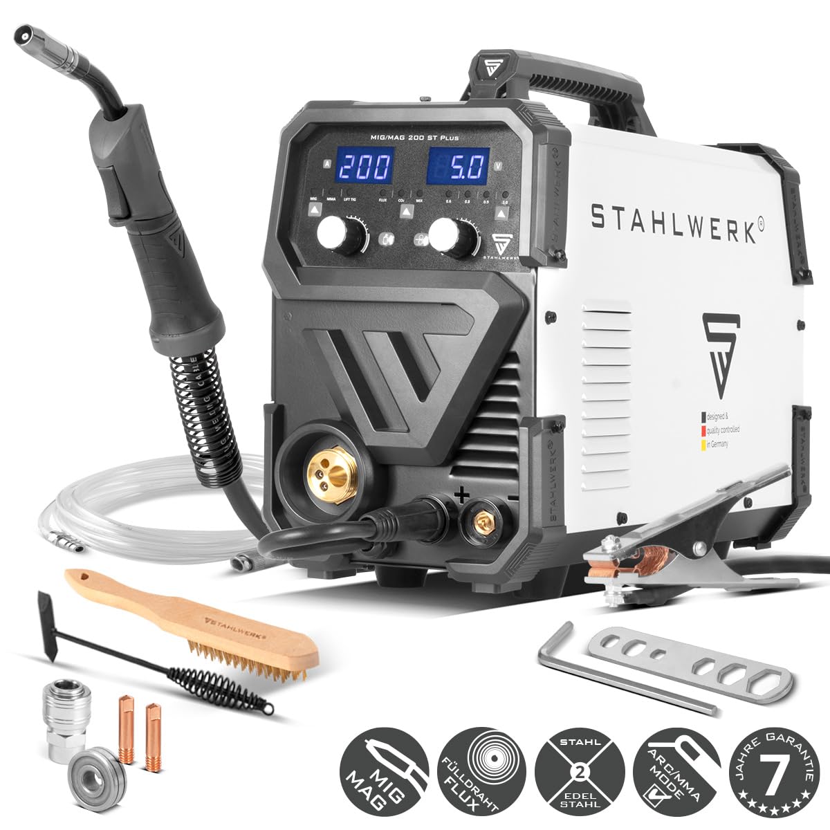 Schutzgasschweißgerät MIG MAG 200 ST 200 A IGBT Inverter synergischer Drahtvorschub FLUX Lift-TIG MMA